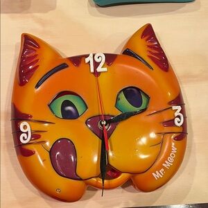 Orange Cat Wall Clock - Fun Cat Face Design meow mix rare clock